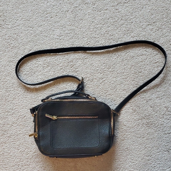 Handbags - Black Crossbody Bag with Gold Accents